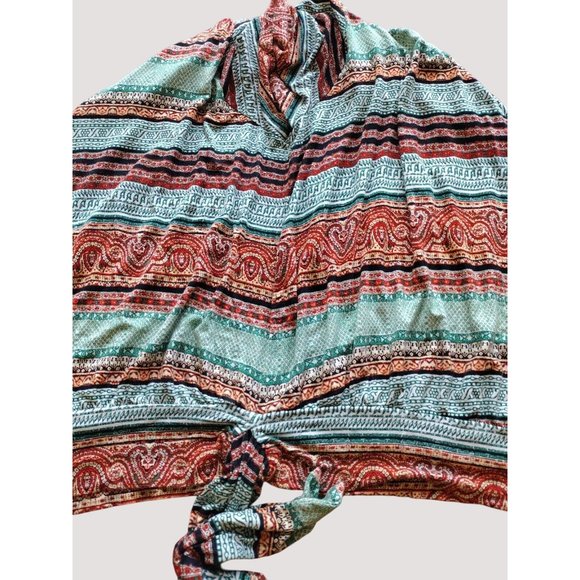 Cato Top Womens 26w Tie Waist Wrap Short Sleeve Aztec Southwestern Soft Stretch - Picture 13 of 13